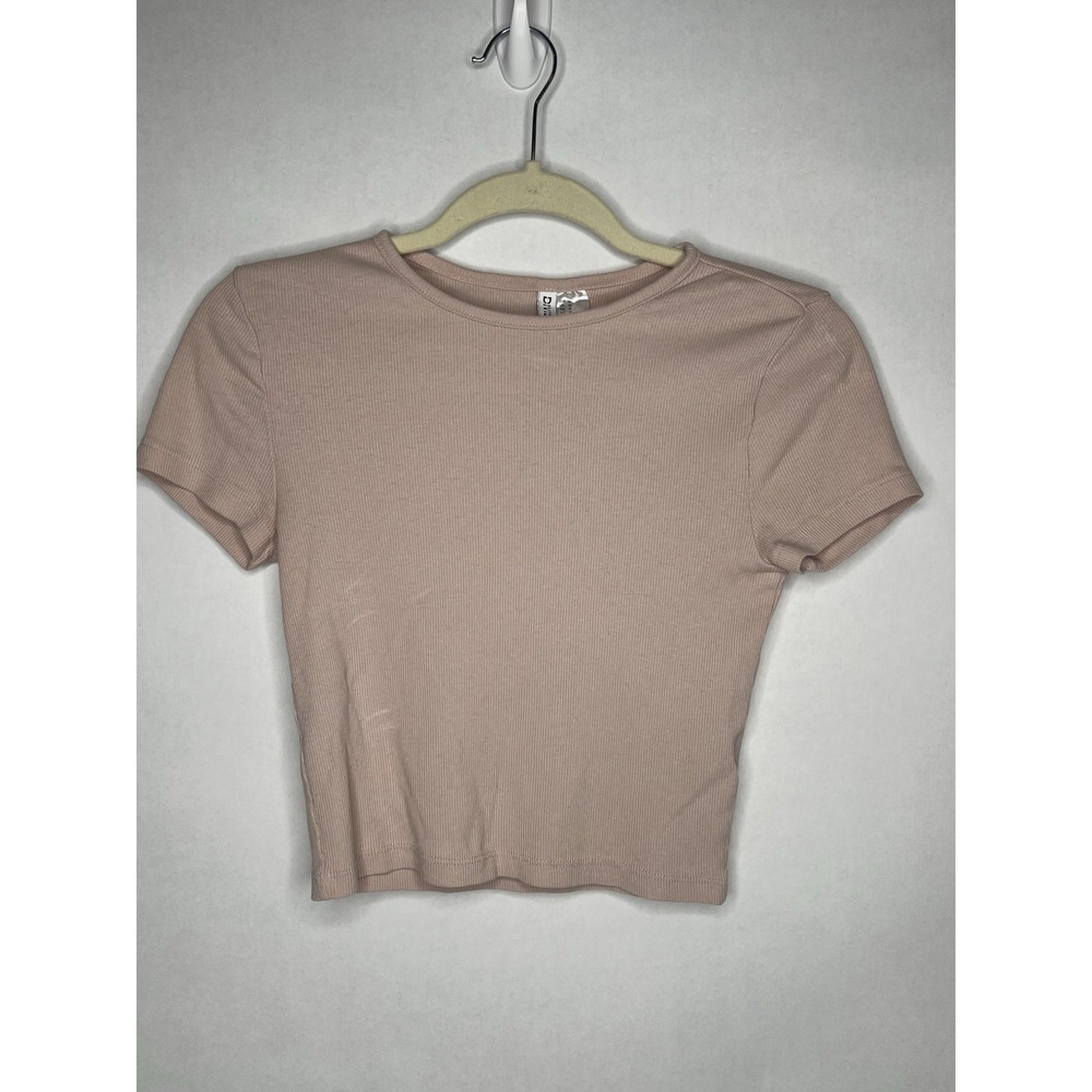 Divided H & M Womens Ribbed Baby Tee Cropped Top Medium Slim Rose Mauve Pink‎